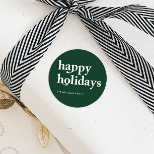 Moderne Groene en Witte Kerstvakantie Ronde Sticker