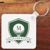 Moderne groene en witte naam initiaal monogram gol sleutelhanger (Achterkant)