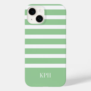 Moderne Groene en Witte Streep met Monogram Case-Mate iPhone 14 Hoesje
