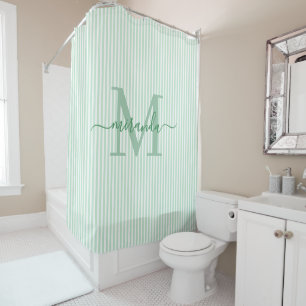 Moderne groene en witte strepen monogram naam douchegordijn