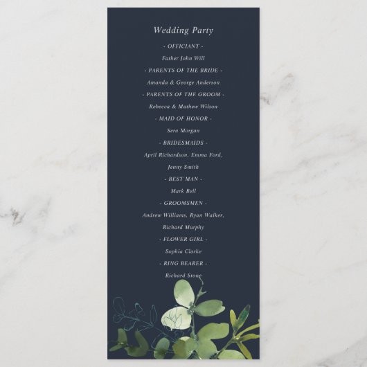 MODERNE GROENE EUCALYPTUS-LOOF WATERVERFPROGRAMMA MENU (Achterkant)