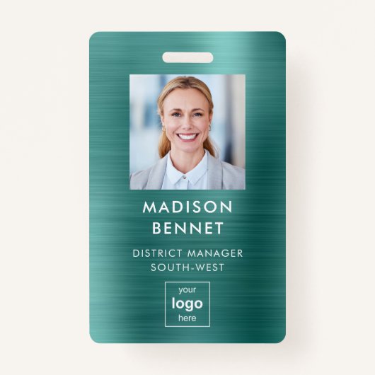Moderne Groene Faux Metallic Corporate Foto Badge (Voorkant)