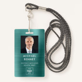 Moderne Groene Faux Metallic Corporate Foto ID Badge (Voorkant met draagriem)