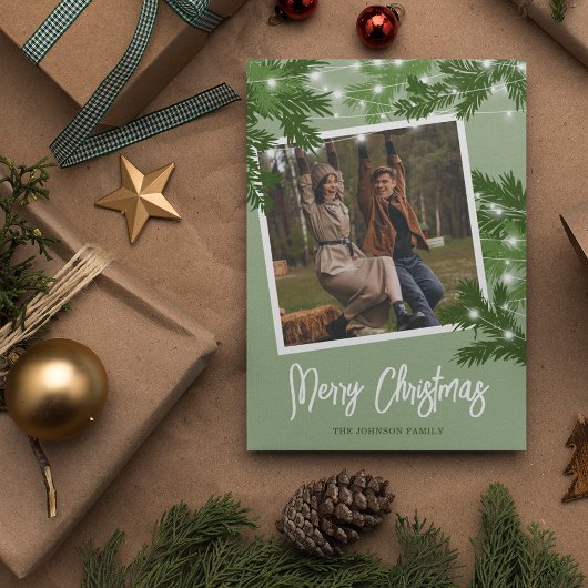 Moderne groene foto kerstgewas feestdagenkaart