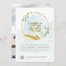 Moderne Groene FOTOBruiloft Uitnodiging QR CODE