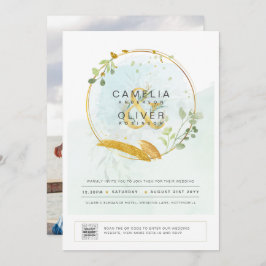 Moderne Groene FOTOBruiloft Uitnodiging QR CODE