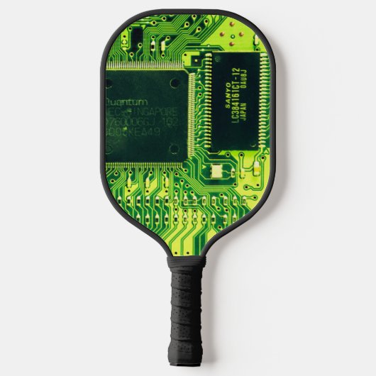 Moderne groene gedrukte schakeling microchip nerd  pickleball paddle (Achterkant)