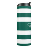 Moderne Groene Gestreepte Script Naam Thermosbeker (Gedraaid links)