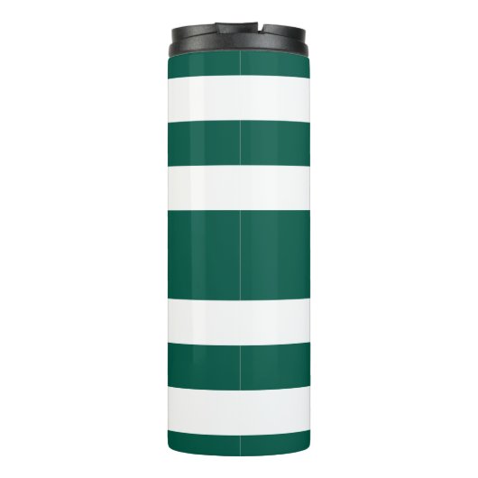 Moderne groene gestreepte scriptnaam thermosbeker (Achterkant)