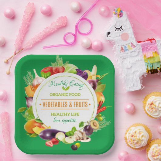 Moderne, groene, gezonde voeding papieren bordje (Feest)