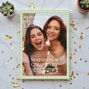 Moderne groene Gingham foto afstudeerfeest Acryl Uitnodigingen