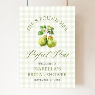 Moderne groene Gingham Perfect Pear Bruiloftsborre Poster