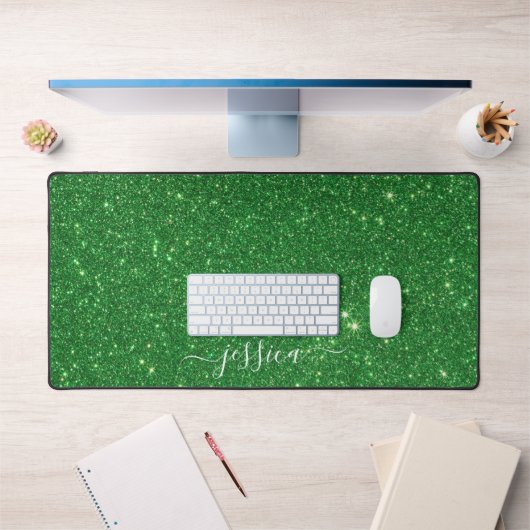 Moderne groene glitter scriptnaam bureaumat (Kantoor 1)
