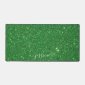Moderne groene glitter scriptnaam bureaumat (Voorkant)