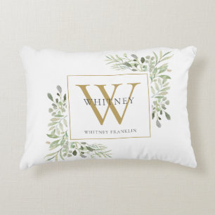 Moderne groene goud initiaal monogram accent kussen