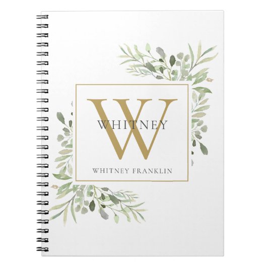 Moderne groene goud monogram naam notebook notitieboek (Voorkant)