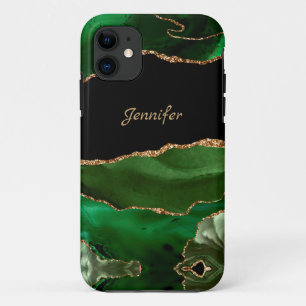 Moderne groene gouden agaat kristal personaliseren iPhone 11 hoesje