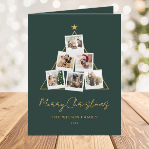 Moderne groene gouden fotocollage Kerstmis Feestdagen Kaart