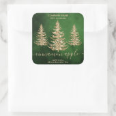 Moderne Groene Gouden Glitter Pine Kerstkaars Vierkante Sticker (Tas)