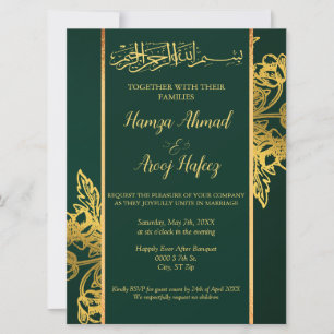 Moderne Groene & Gouden Islamitische Moslim Bruilo Kaart