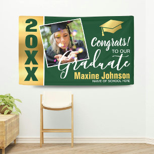 Moderne Groene & Gouden Klas van 2026 Afstudeerfot Spandoek