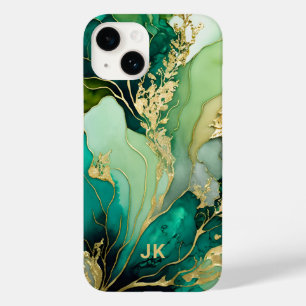 Moderne groene gouden marmeren monogram gepersonal Case-Mate iPhone 14 hoesje