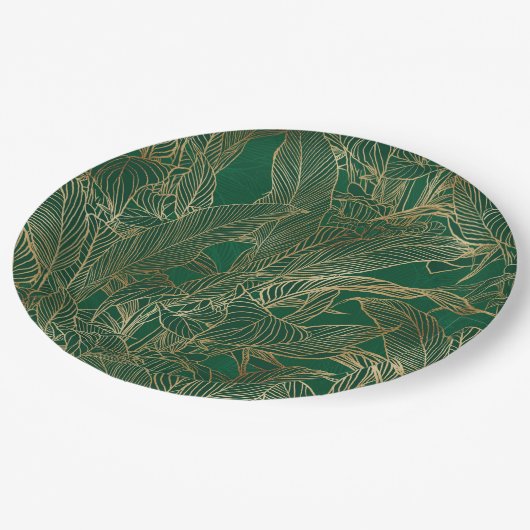 Moderne groene goudvulling Plant botanisch ontwerp Papieren Bordje (Gekanteld)