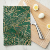 Moderne groene goudvulling Plant botanisch ontwerp Theedoek (Quarter Fold)