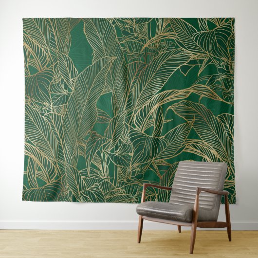 Moderne groene goudvulling Plant botanisch ontwerp Wandkleed (In Situ (horizontaal))