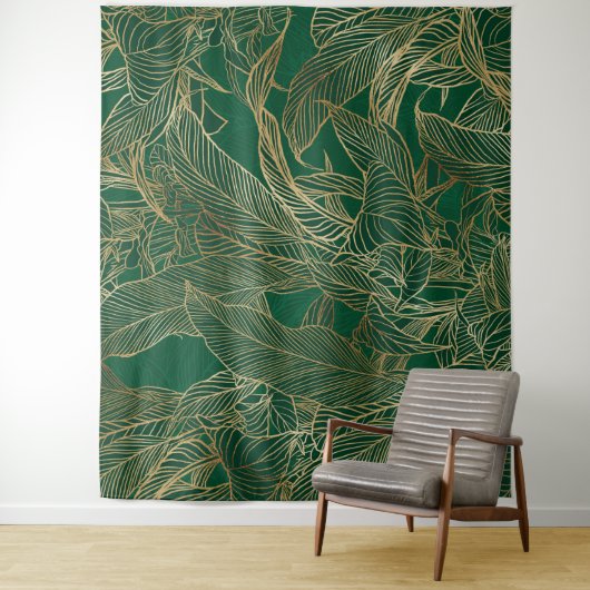 Moderne groene goudvulling Plant botanisch ontwerp Wandkleed (In situ)