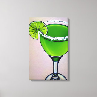 Moderne Groene Groovy Vloeibare Margarita Kunst Gr Canvas Afdruk