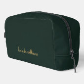 Moderne Groene Houtskool Gouden Script Naam Toilettasje (Rechterhoek)