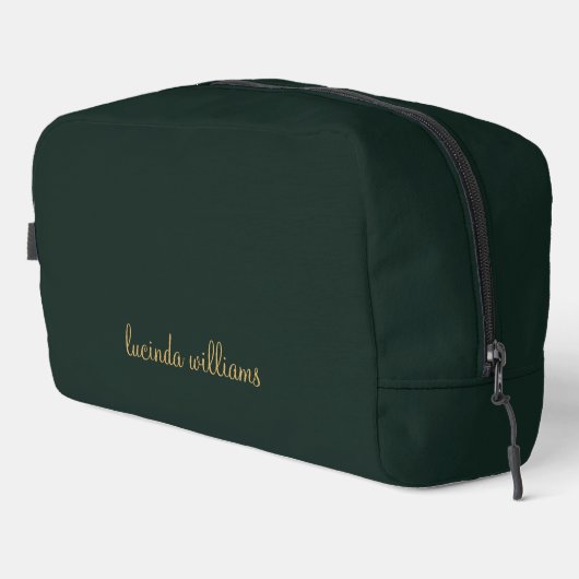 Moderne Groene Houtskool Gouden Script Naam Toilettasje (Rechterhoek)