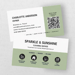 Moderne groene huishoudelijke schoonmaakdienst QR- Visitekaartje