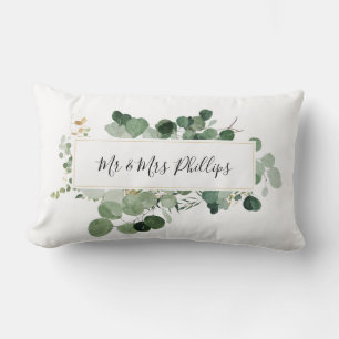 Moderne Groene Huwelijk Mr&Mrs Naam Koppel Liefde Kussen