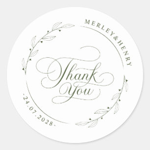 Moderne Groene Huwelijks Dank Je Favor Ronde Sticker