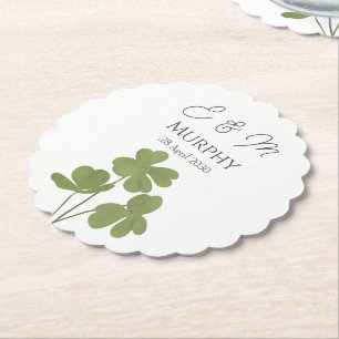 Moderne Groene Ierse Leaf Clover Wedding Kartonnen Onderzetters
