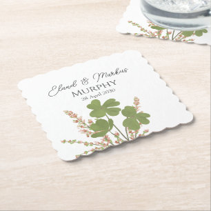 Moderne Groene Ierse Leaf Clover Wedding Kartonnen Onderzetters