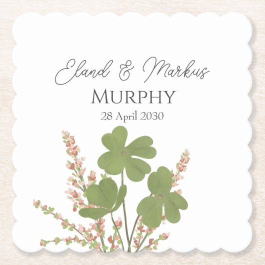 Moderne Groene Ierse Leaf Clover Wedding Kartonnen Onderzetters (Voorkant)