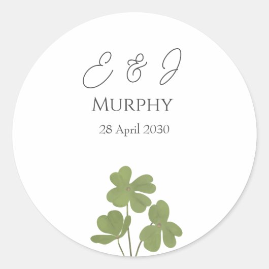 Moderne Groene Ierse Leaf Clover Wedding Ronde Sticker (Voorkant)