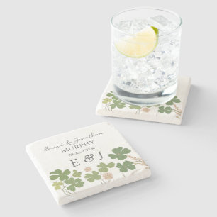 Moderne Groene Ierse Leaf Clover Wedding Stenen Onderzetter