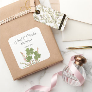 Moderne Groene Ierse Leaf Clover Wedding Vierkante Sticker