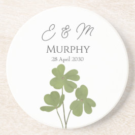 Moderne Groene Ierse Leaf Clover Wedding Zandsteen Onderzetter