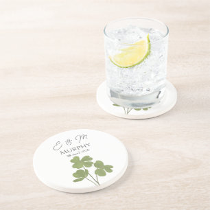 Moderne Groene Ierse Leaf Clover Wedding Zandsteen Onderzetter
