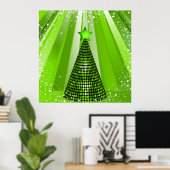 Moderne groene kerstboom met ster poster (Thuiskantoor)