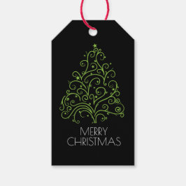 Moderne, groene kerstboom, vrolijk kerstfeest cadeaulabel