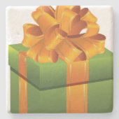 Moderne, groene kerstmis met gouden lint stenen onderzetter (Voorkant)