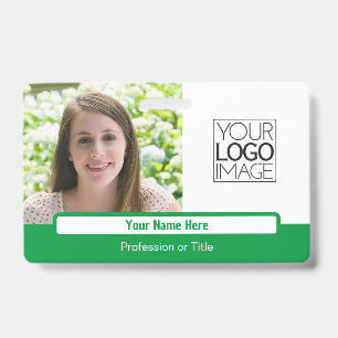 Moderne Groene Kleurblok Professionele Foto Naam Badge