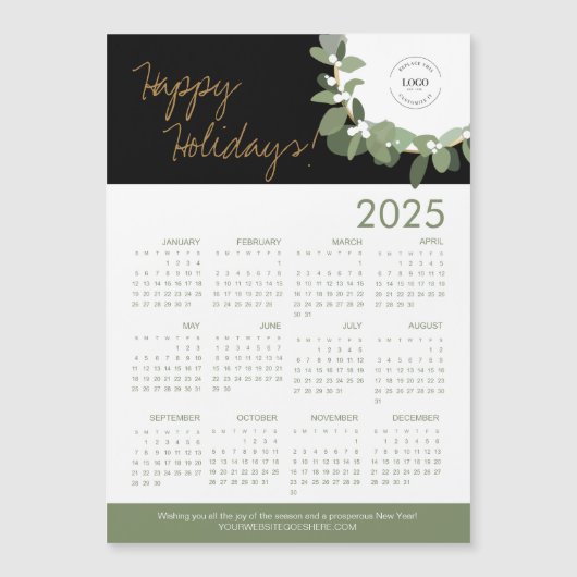 Moderne Groene Krans zwarte Logo hier 2025 Kalende (Voorkant)