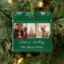 Moderne groene lijn vakantiefoto keramisch ornament